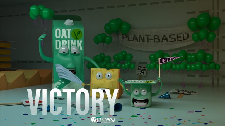 Image représentant des emballages de produits laitiers célébrant une victoire.